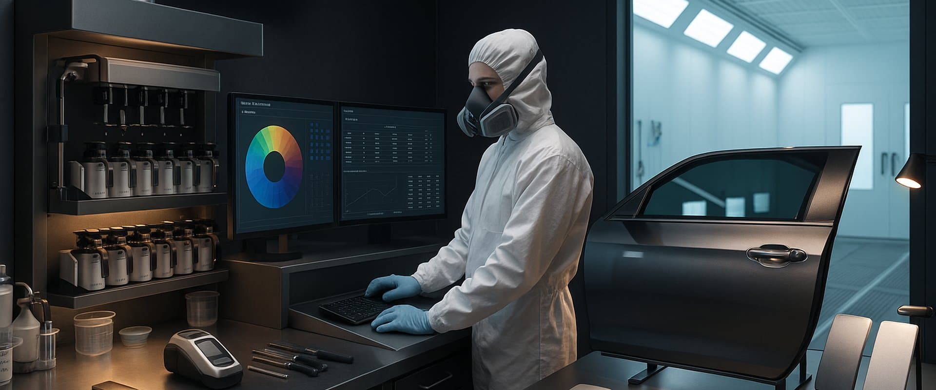 Advanced computerized paint color matching and formulation facility with downdraft paint booth and eco-friendly refinishing technology